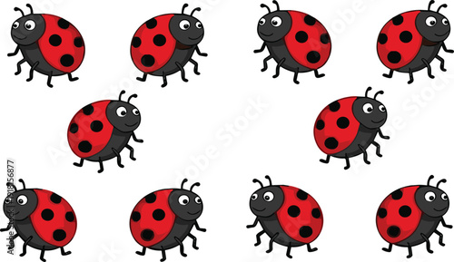 Cute cartoon ladybug seamless pattern with red black spotted insects funny children vector illustration design background wallpaper