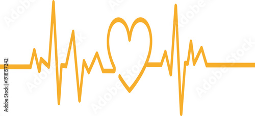 Yellow heart shape integrated into a heartbeat line medical health love