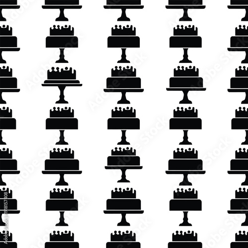Collection of cakes on stands displayed in a repetitive visual pattern