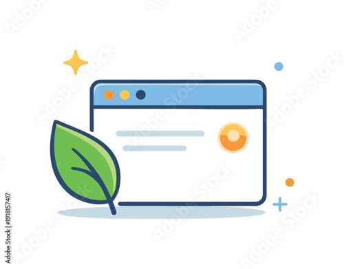 Calm technology and humane digital design improving user experience without overload or distraction, a simple interface window paired with a leaf and