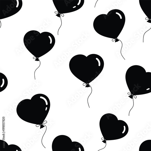 Heart-shaped balloons pattern illustration on white background from above view