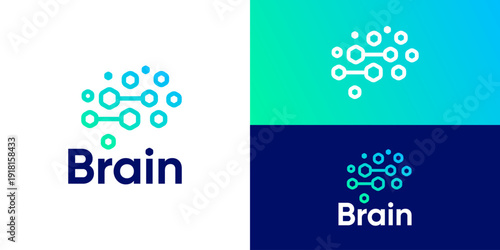 Creative modern colourful brain logo template. Mind health science logo design vector illustration.