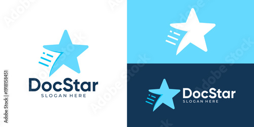 Creative simple doc star logo template. Star with paper document file symbol logo design vector illustration.