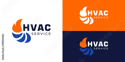 Simple HVAC logo template. Heating and cooling service logo design vector illustration.
