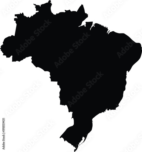 Silhouette map of Brazil country outline in solid black on a white background