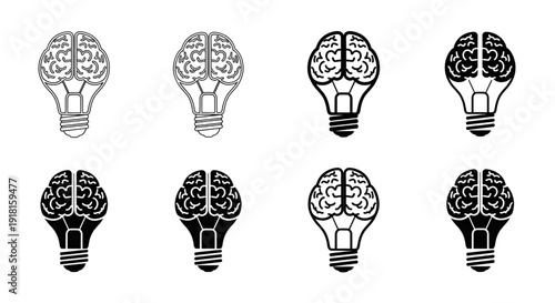 Set of light bulb brain icons for innovative ideas and thought