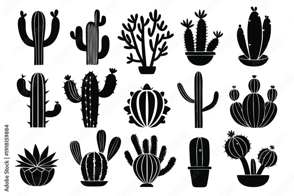 Fototapeta premium set cactus line art silhouette vector illustration