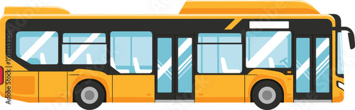 Yellow city bus vector illustration, modern public transport urban transit vehicle isolated design flat style