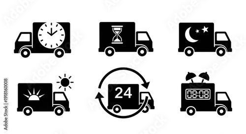 Delivery time management icons with various clock and timer symbols