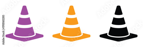 Traffic cones vector icon collection, set of orange road safety cones on white background, ideal for construction sites, roadwork signage