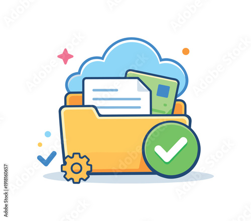 Digital document organization and efficient workflow for remote professionals emphasizing structure and accessibility, a folder icon paired with a