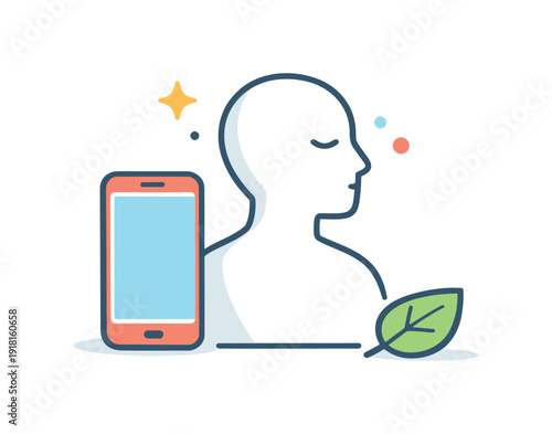 Mindful digital detox and screen-life balance in everyday modern living highlighting healthy boundaries, a smartphone placed beside a calm human