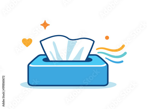 Everyday gentle care for relaxed breathing and calm moments during routine home life, a paper tissue box paired with soft airflow lines symbolizing