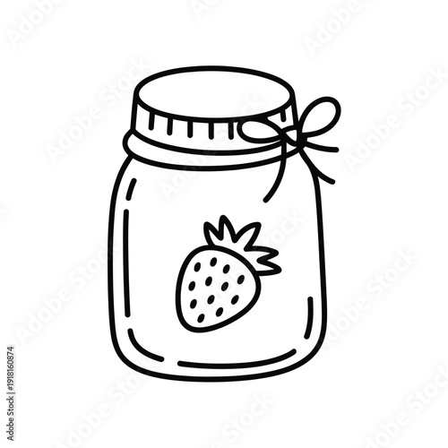 Simple line drawing of a mason jar filled with a strawberry