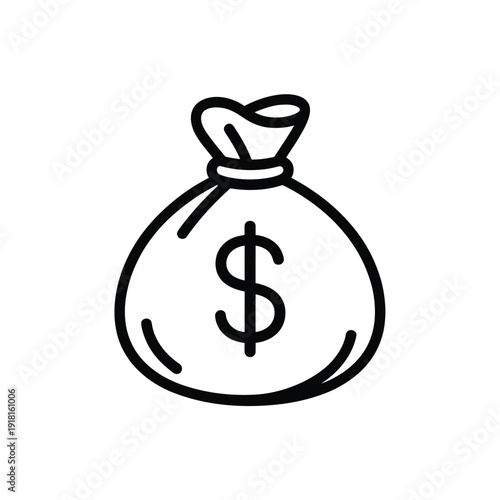 Simple line drawing of a money bag with a dollar sign