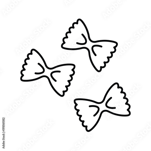 Simple line drawing of three farfalle pasta shapes on a white background