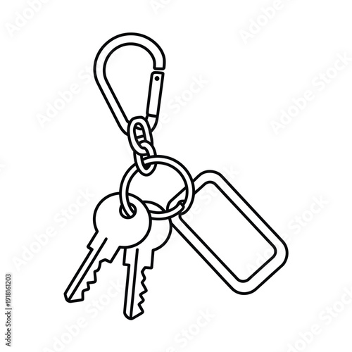 Black and white outline illustration of keys attached to a keyring