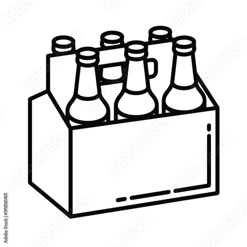 A six pack of beer bottles contained within a cardboard carrier