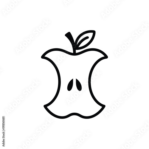 Simple black and white line drawing of an apple core outline