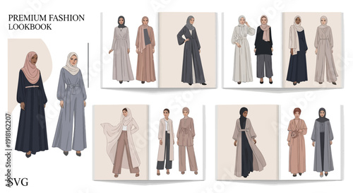 Fashionable women's clothing designs in various styles and colors.