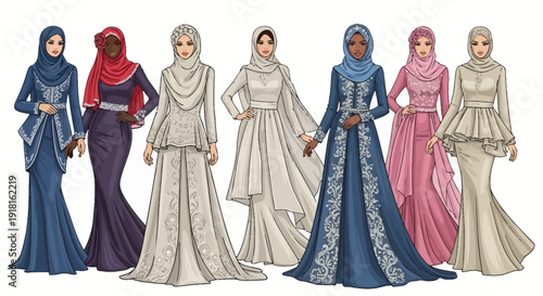 Diverse Women Wearing Traditional Islamic Clothing and Hijabs.