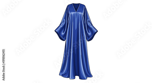 Long blue shiny robe with wide sleeves on white background.