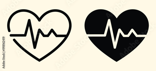 Vector heart rate icons, with ECG line, perfect for medical apps, fitness trackers, healthcare dashboards, cardiology designs, health monitoring, and wellness graphics