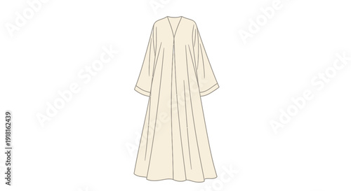 Simple elegant white dress with V-neck and long sleeves.