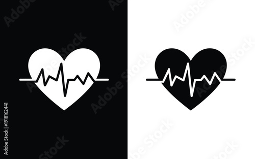 Heart rate icons, with ECG line, vector illustrations perfect for medical, healthcare, fitness, cardiology apps, health monitoring, wellness dashboards, and vital sign graphics