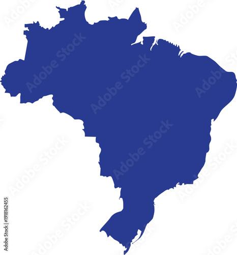 Deep blue filled map of Brazil on a white background for informational and country