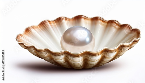 Wallpaper Mural round pearl nestled within an open shell isolated on white background Torontodigital.ca