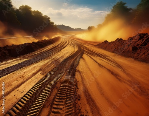 Wallpaper Mural dirt road rally background with dusty track and tire marks rally dirt road background dusty track tire marks Torontodigital.ca