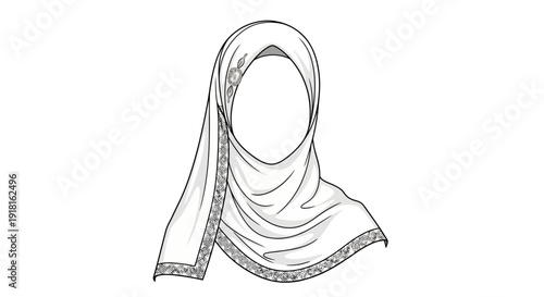 Simple line drawing of a woman wearing a hijab headscarf.