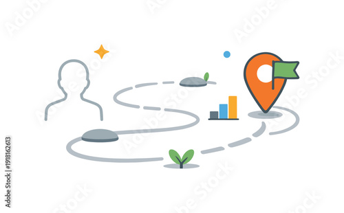 Strategic invisibility and achieving goals without drawing attention, a subtle path blending into the background with a single discreet marker