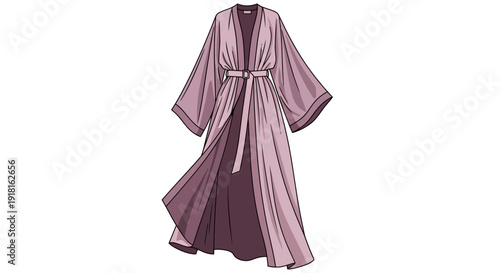 Elegant Purple Robe with Belt and Flowing Sleeves.