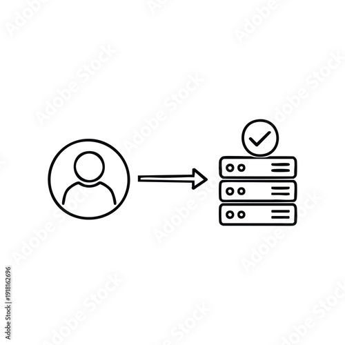 User transaction validation on blockchain server black and white crypto line icon vector illustration