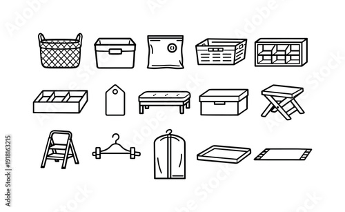 Home winter blanket storage items: storage basket, fabric bin, vacuum bag, storage crate, shelf organizer, drawer divider, label tag, bench seat