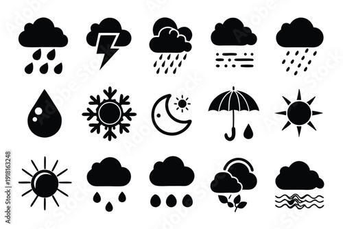 set of weather icons line art silhouette vector illustration