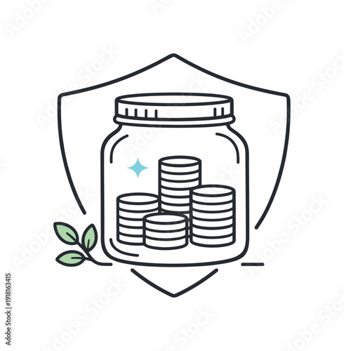 Mindful long-term saving habits and financial stability building in everyday personal finance management focused on security, a closed jar with neatly