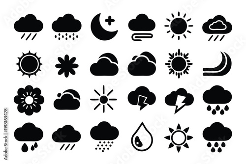 set of weather icons line art silhouette vector illustration