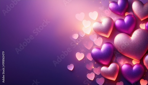 Wallpaper Mural glowing pink and purple heart shapes on a gradient purple background with bokeh effects vertical design with copy space Torontodigital.ca