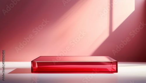 Wallpaper Mural minimal red acrylic platform with soft sunlight in a pink room elegant and modern display for product or art showcases Torontodigital.ca