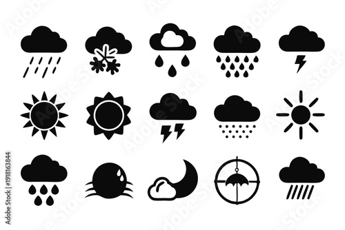set of weather icons line art silhouette vector illustration