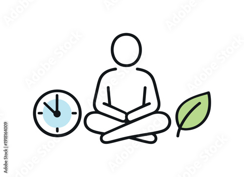 Mindful workday recovery and sustainable focus in everyday professional life focused on balance and wellbeing, a seated figure pausing beside a small