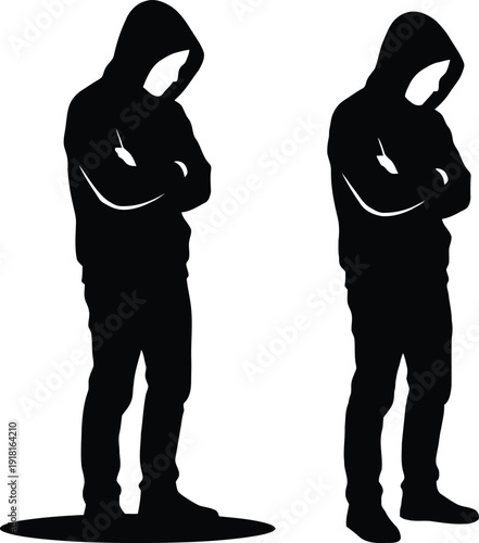 Depressed Hooded Man Silhouette Standing Alone Mental Health Concept