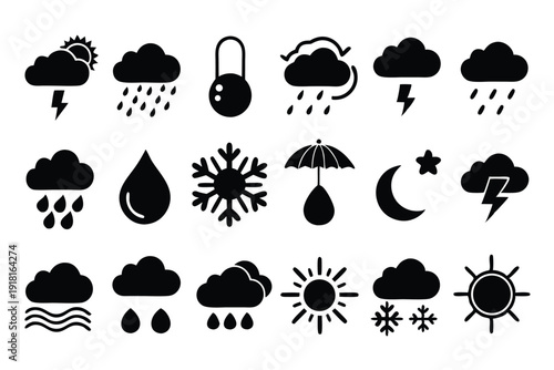 set of weather icons line art silhouette vector illustration