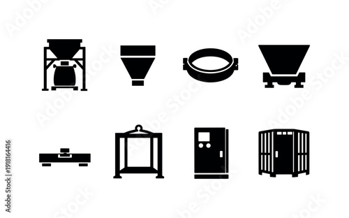 Industrial bulk bag filling system: bulk bag filler, filling spout, clamp ring, weighing hopper, load cell, lifting frame, control cabinet, safety