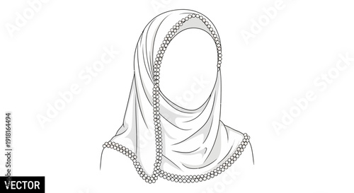 Simple line drawing of a woman wearing a hijab on white background.