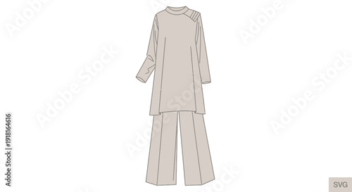 Simple illustration of a long-sleeved tunic and wide-leg pants outfit.