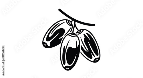 Two cocoa pods hang from a branch a striking silhouette